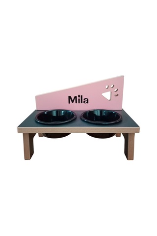 Realwood Özel İsimli Seramik Kaseli Kedi Köpek Mama Su Kabı Standı 800 ML