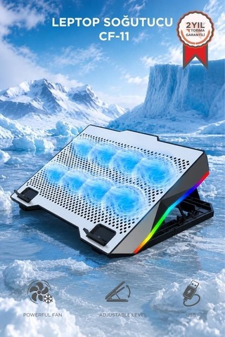 Premium Taşınabilir Sistem Donanım Laptop Soğutucu Ayarlanabilir Rgb Cf11 Gümüş