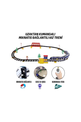 Uzaktan Kumandalı Mıknatıs Bağlantılı Hızlı Tren Seti - 49 Parça Sesli Ve Işıklı 264 Cm Raylı