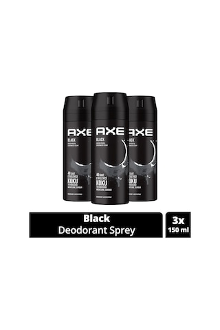 3 Adet Axe Erkek Deodorant & Bodyspray Black 48 Saat Etkileyici Koku Vücut Spreyi 150 Ml