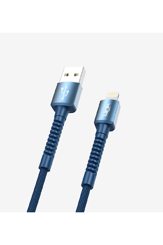 K550 Safe 3a Örgülü Metal Başlı Usb'den Lightning Şarj Kablosu Mavi