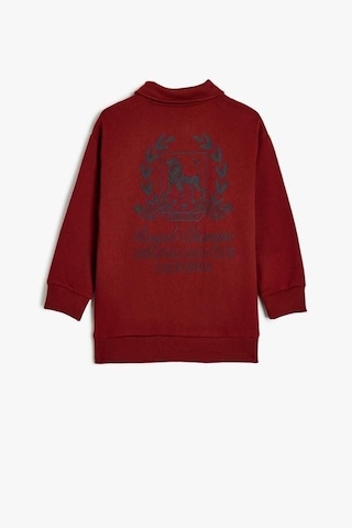 Koton Erkek Çocuk Oversize Polo Sweatshirt Uzun Kollu İşleme Detaylı Düğmeli Bordo