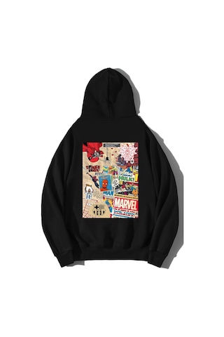 Brz Collection Unisex Oversize Marvel Schedule Book Hoodie Siyah