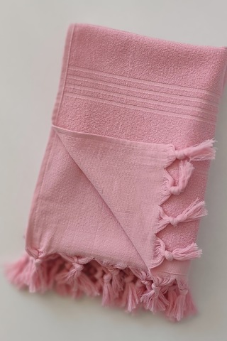%100 Pamuk Havlu Peştemal 90x170cm - Plaj & Havuz Havlusu Pembe Pembe