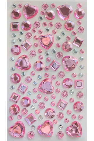 Taş Sticker Açık Pembe Kalpler Yapışkanlı Saç , Yüz Ve Tırnak Taş