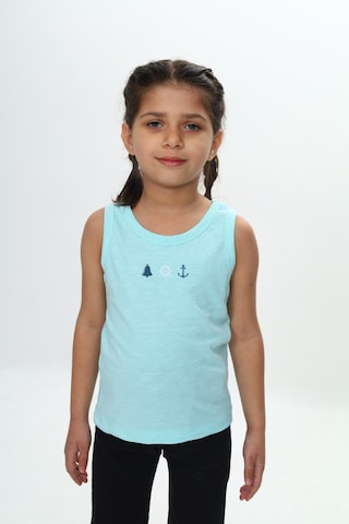 Toontoy Unisex Çocuk Baskılı Bisiklet Yaka Basic Atlet Su Yeşili