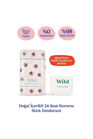 Wild %98 Natural Stick Deodorant Kutu + Refill Paketi - Honey Bee + Honey & Cactus Flower 40 Gr