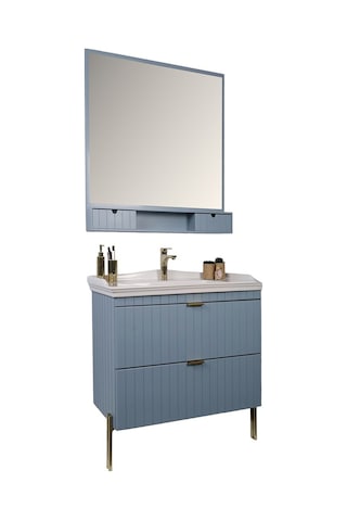 Kobos Noble 80 Cm Banyo Dolabı Seti Light Blue Mavi