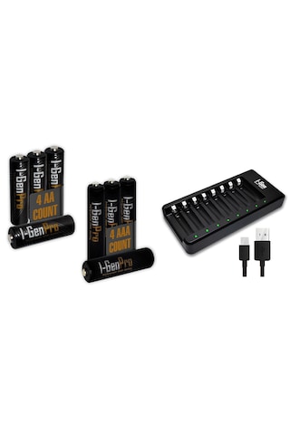 I-Gen G821 8'li Pil Şarj Aleti + 4 Adet AA Pro 2950 mAh + 4 Adet AAA Pro 1100 mAh Şarjlı Kalem Pilli Set 1.2V Ni-MH