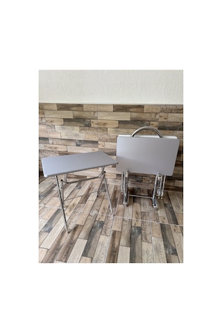 Çanta Zigon Sehpa, 4'lü Sehpa, Zigon Sehpa, Servis Sehpası, Mdf Mebran Sehpa, Katlanır Sehpa, Krom Gri