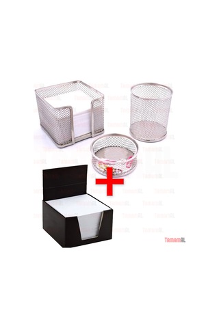 Ofis Masa Set Kalemlik + Küp Bloknot Kağ + Ataçlık 3+1 Metal File