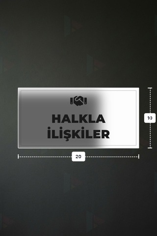 Halkla İlışkıler Yazılı - Metal - Beyaz Renk - Kapı İsimliği - 20x10 Cm