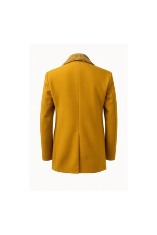 Plus Scorpion Erkek Uzun Kaşe Kaban Çıkartılabilir Kürk Yaka, Astarlı Ve Cepli Slim Fit Mont Hardal Sarısı