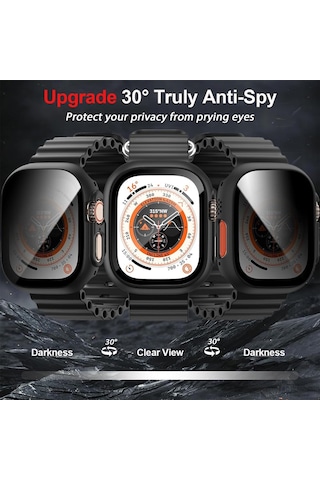Caseonn Apple Watch Uyumlu Ultra 2 49mm Kılıf Hayalet Ekranlı Anti-spy Gizlilik Korumalı Bumper Kasa Siyah
