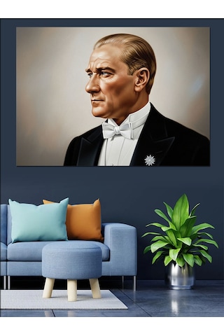 Atatürk Yan Profil Portresi Dekoratif Kanvas - Mdf Ahşap Tablo