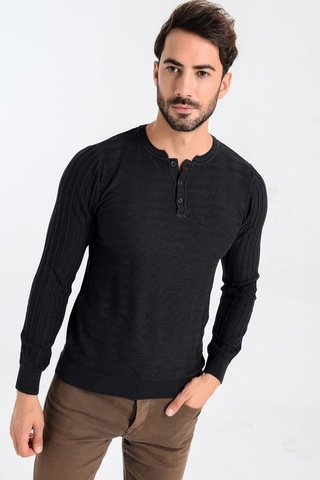 Heyss Antrasit Renkli Düğmeli Bisiklet Yaka Erkek Triko Kazak Antrasit