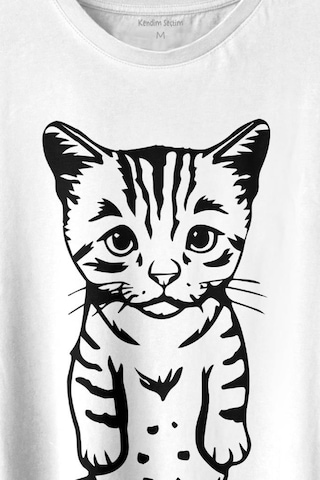 Sevimli Minik Patili Bıyıklı Cat Minnoş Mahçup Üzgün Kedi Baskılı Tişört Unisex T-shirt 001