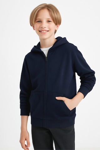 Giyicem Erkek Çocuk Basic Fermuarlı Kapüşonlu Okul Sweatshırt G2025-3-1 Lacivert