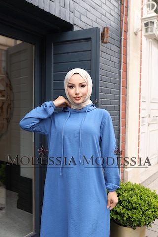 Kadın Mavi Aerobin Uzun Kapşonlu İkili Takım T0219 Mavi