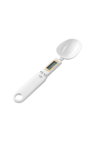 Geeksen Beyaz Dijital Kaşık Terazi, Lcd Ekranlı, 500g/0.1g Hassasiyet, Ağırlık Kilitleme, Birim Dönüştürme, Kafe/mama/pastane İçin, Dahili Pil Beyaz