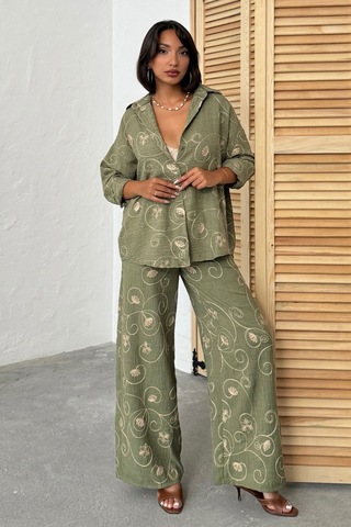 Verymoda Nakışlı Pantolon F1900 Haki Dsn2