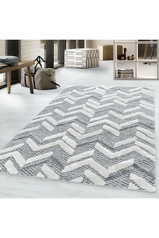 Modern İskandinav Yumuşak Bukle Kabartmalı 3d Dalgalı Motif Halı Gri Oturma Odası Salon Mutfak Halı
