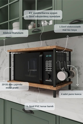 Çok Amaçlı Mikrodalga Dolabı Atlantik Çam Tezgah Üstü Düzenleyici, Raflı Fırın Standı 2 Atlantik Çam