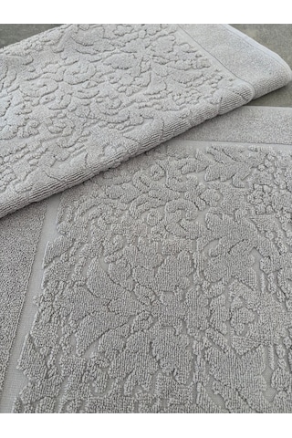 Gri & Damask Desenli Havlu Takımı - %100 Pamuk Gri