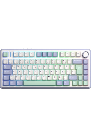 Aula F75 Mekanik Rgb Tkl Graywood V4 Switch Kablosuz Makrolu Hot Swap Türkçe Q Klavye Pastel