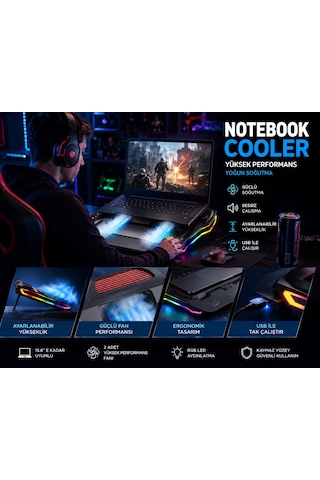 Asus Vivobook Go 15.6'' Uyumlu Rgb Led Işıklı Çift Fanlı Notebook Soğutucu Standı