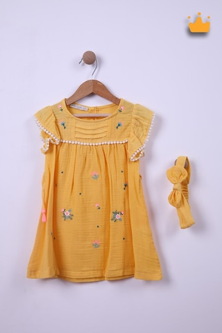 Babyhola %100 Pamuk Kız Bebek Çocuk Çiçek Nakışlı Bandanalı Elbise 4949 001