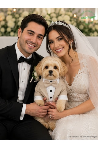 Goboticaret Sütlü Kahve Kedi Ve Köpek Takım Elbisesi Siyah Papyonlu Smokin Kıyafeti Damatlık