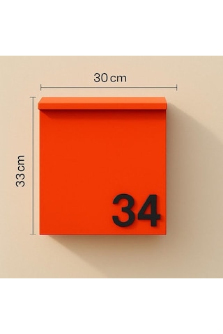 Modern Metal Posta Kutusu Ve Dış Kapı Numara Tabelası 30 33 10 Cm Su Geçirmez, Dayanıklı, Turuncu