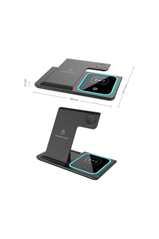 Geeksen 3'ü 1 Arada Katlanabilir Kablosuz Şarj Aleti - Telefon/saat/kulaklık İçin 15w Hızlı Şarj, Uyumlu, Telefon Tutucu Fonksiyonu, Siyah
