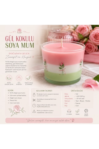 Katmanlı Tasarım El Yapımı %100 Doğal Soya Mumu Açık Pembe
