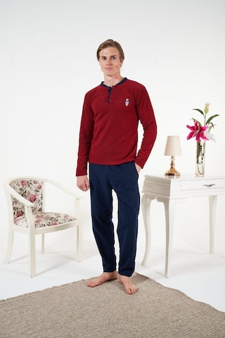 Estiva Düz Renk Uzun Kol Polar Erkek Pijama Takım Bordo