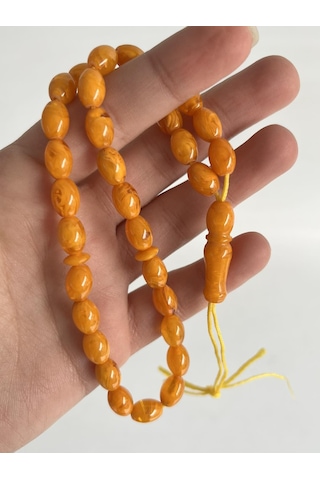 Oval Kesim Kokulu Toz Kehribar Tesbih 33lük 7mm A007