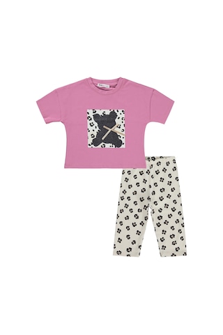 Civil Girls Leopar Ayıcık Desenli 2-5 Yaş Takım - Pembe Soft Pembe