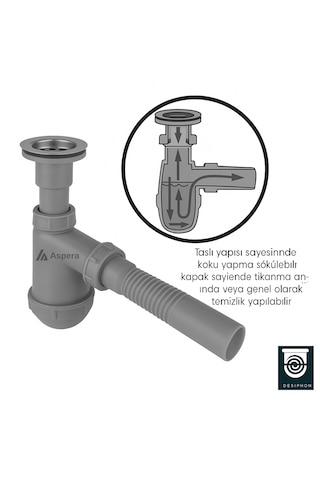 Koku Önleyici Gri Taslı Lavabo Sifonu - Temizlenebilir Hazne, Kör