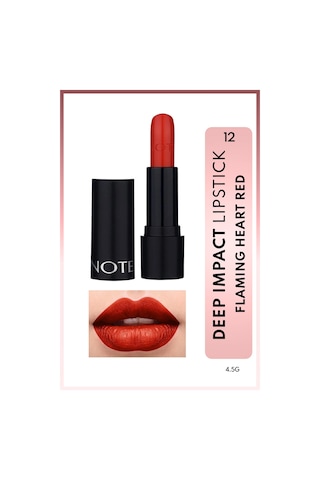 Note Cosmetique Deep Impact Lipstick Kremsi Dokulu Yarı Parlak Ruj 12 Flaming Heart Red - Kırmızı