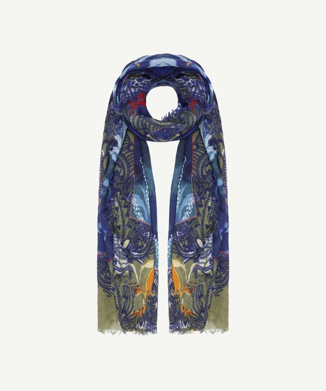 Yargıcı Çiçek Desenli Yün Şal 25kksl1072x 021 Mavi