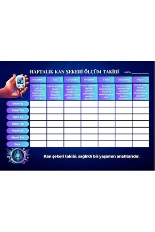 Diyabet Ölçüm Takip Çizelgesi Defteri A Kalite Özel Tasarım 6 Aylık A6 Boyut Yüksek Motiveli