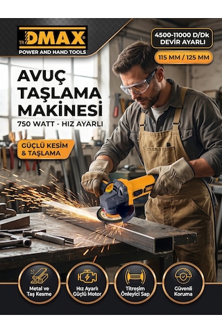 Dmax 750w Avuç Taşlama Makinesi Hız Ayarlı 115/125mm