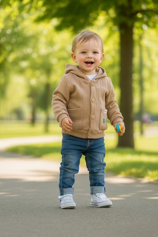 Erkek Çocuk Bebek Kapüşonlu Hırka 3-24 Ay Kahverengi