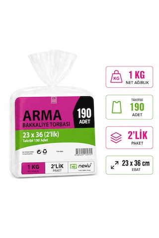 Bakkaliye Poşeti 23x36 Cm 190 Adet 2'lik 1 Kg Şeffaf Sızdırmaz Bakliyat Şeker Balık Market Poşeti