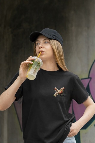 Spoyi Vintage Flower X Tasarımlı %100 Pamuk Yarım Oversize Siyah T-xlhirt