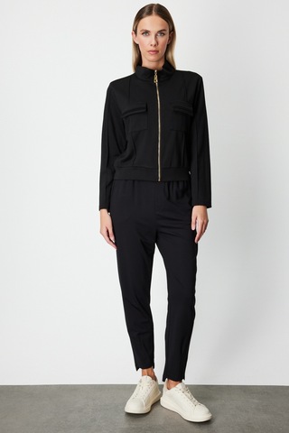 On Kadın Cep Detaylı Dik Yaka Eşofman Üstü 66509 Siyah Siyah