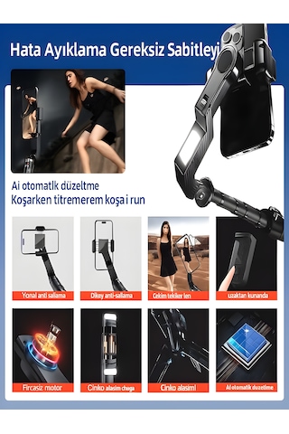 Uzaktan Kumandalı 101cm Led Işıklı Al Tripod Yapay Zeka Destekli Titreşim Engelli Gimbal