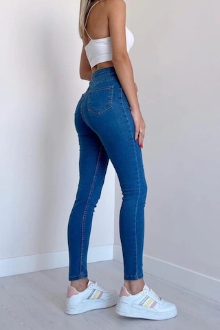 Açık Mavi Yüksek Bel Skinny Fit Jean Likralı Önü Cepsiz Tayt Pantolon Açık Mavi