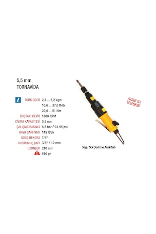 Yama At4051A Havalı Tornavida 55 MM Düz Tip 1800 Devir